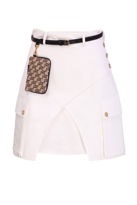 Shop ELISABETTA FRANCHI  Skirt: Elisabetta Franchi utility cotton miniskirt.
Monogram satin lining.
Invisible zip on the back.
Golden metal buttons and accessory.
Slim fit.
Composition: 100% cotton.
Made in Italy.. GO01642E2-360